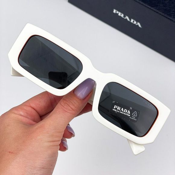 Prada PR06YS 17M5S0 Sunglasses Talc Orange Dark Grey Rectangle Unisex - Picture 3 of 14